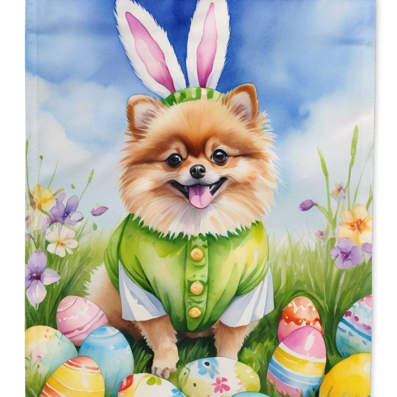 Edge Collections - 11.25" X 15.50" - Multicolor - Pomeranian Easter Egg Hunt Decorative - 1 Piece